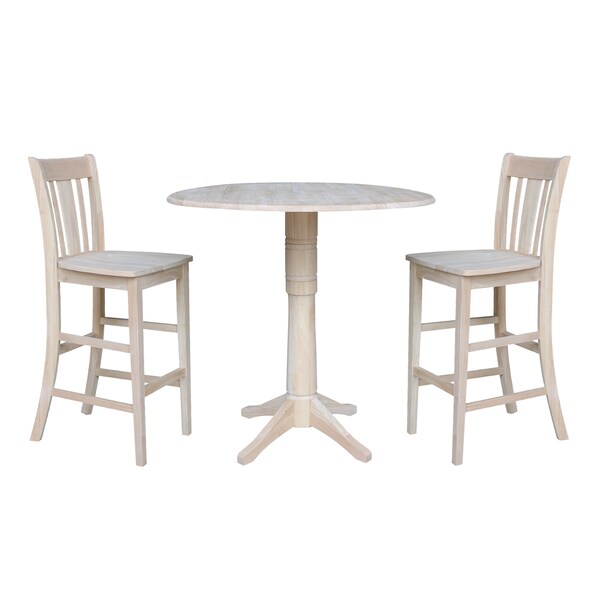 International Concepts Round 42 in Rd Ped Bar Ht Table, 2 Bar Ht Stools, Unfinished, Ready to Finish, 42 in W, 42 in L, Wood K-42DPT-27-S103-2 - main
